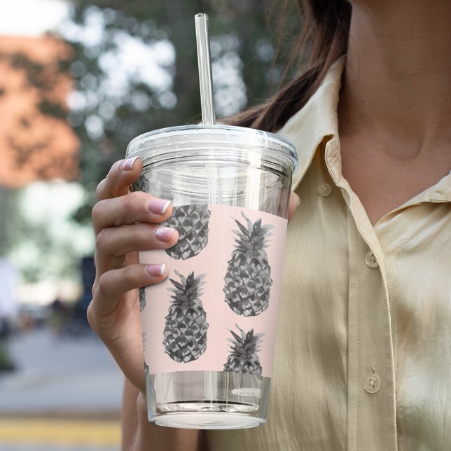 Tropical Grey & Pink Pineapple Seamless Pattern Acrylic Tumbler (Creator Uploaded)
