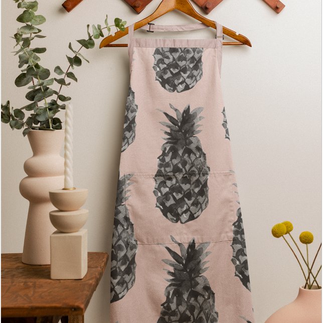 Tropical Grey & Pink Pineapple Seamless Pattern Apron (Creator Uploaded)