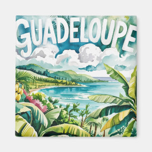 Tropical Guadeloupe Landscape Caribbean Watercolor Magnet