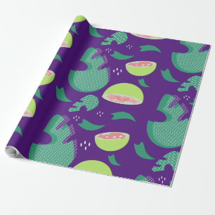Tropical Guava Fruit and Greenery Pink Purple Wrapping Paper
