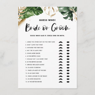 Tropical Guess Who Bride or Groom Bridal Shower Enclosure Card