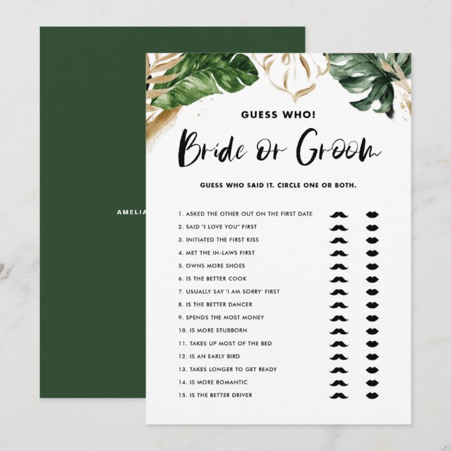 Tropical Guess Who Bride or Groom Shower Card (Front/Back)