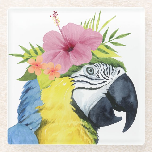 Tropical Halo - Parrot Glass Coaster (Front)