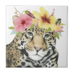 Tropical Halo | Sweet Cheetah Tile<br><div class="desc">This watercolor print features a cheetah adorned with a floral crown | By Grace Popp</div>