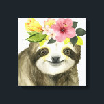 Tropical Halo | Sweet Sloth Canvas Print<br><div class="desc">This watercolor print features a sloth adorned with a floral crown | By Grace Popp. Image ID: 123776GG</div>
