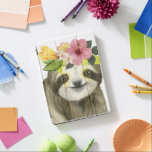 Tropical Halo | Sweet Sloth iPad Pro Cover<br><div class="desc">This watercolor print features a sloth adorned with a floral crown | By Grace Popp. Image ID: 123776GG</div>