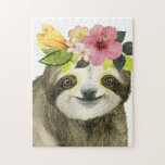 Tropical Halo | Sweet Sloth Jigsaw Puzzle<br><div class="desc">This watercolor print features a sloth adorned with a floral crown | By Grace Popp. Image ID: 123776GG</div>