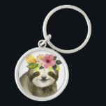 Tropical Halo | Sweet Sloth Key Ring<br><div class="desc">This watercolor print features a sloth adorned with a floral crown | By Grace Popp. Image ID: 123776GG</div>