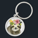 Tropical Halo | Sweet Sloth Key Ring<br><div class="desc">This watercolor print features a sloth adorned with a floral crown | By Grace Popp. Image ID: 123776GG</div>