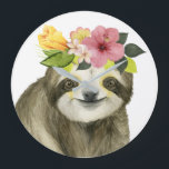 Tropical Halo | Sweet Sloth Large Clock<br><div class="desc">This watercolor print features a sloth adorned with a floral crown | By Grace Popp. Image ID: 123776GG</div>