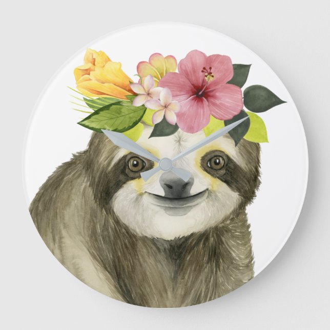 Tropical Halo | Sweet Sloth Large Clock (Front)