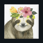 Tropical Halo | Sweet Sloth Magnet<br><div class="desc">This watercolor print features a sloth adorned with a floral crown | By Grace Popp. Image ID: 123776GG</div>