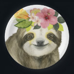 Tropical Halo | Sweet Sloth Paper Plate<br><div class="desc">This watercolor print features a sloth adorned with a floral crown | By Grace Popp. Image ID: 123776GG</div>