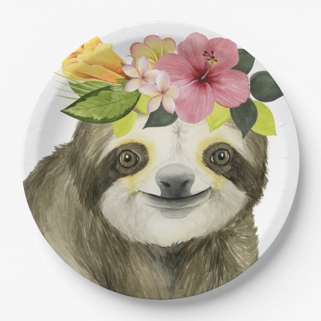 Tropical Halo | Sweet Sloth Paper Plate (Front)