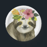 Tropical Halo | Sweet Sloth Paper Plate<br><div class="desc">This watercolor print features a sloth adorned with a floral crown | By Grace Popp. Image ID: 123776GG</div>