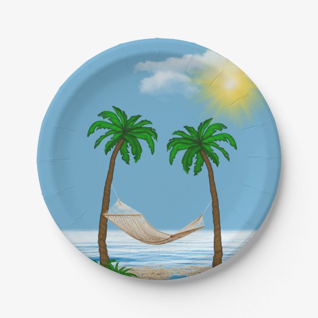 Tropical hammock and palm trees paper plate (Front)