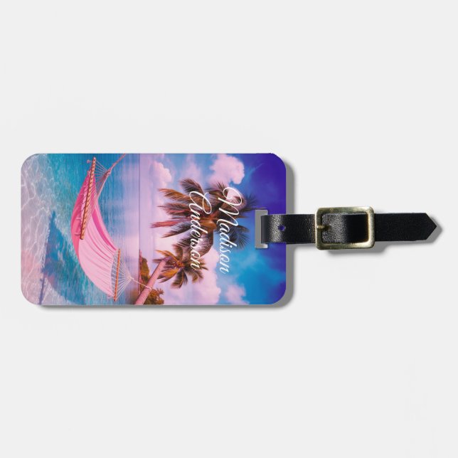 Tropical Hammock Paradise Personalised Luggage Tag (Front Horizontal)