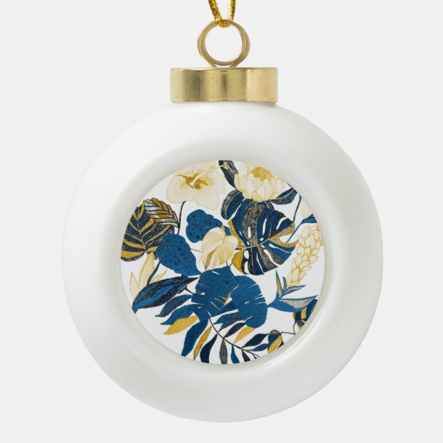 Tropical Hand Drawn: Creative Seamless Pattern Ceramic Ball Christmas Ornament (Front)