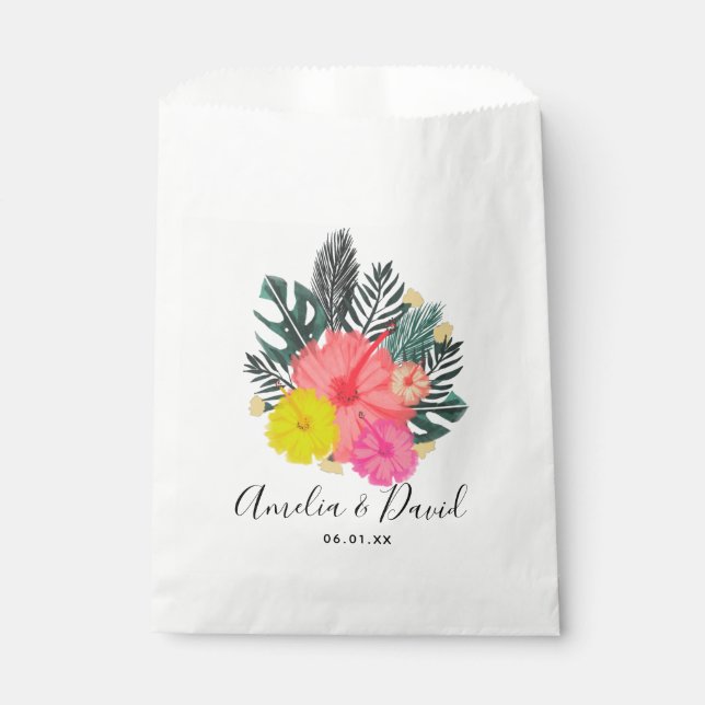 Tropical Hand Drawn Hawaii Script Wedding Favour Bags (Front)