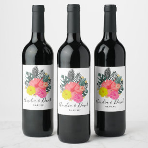 Tropical Hand Drawn Hawaii Script Wedding Wine Label