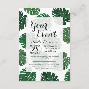 Tropical Hand Painted Swiss Cheese Plant Leaves Invitation