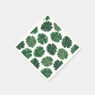 Tropical Hand Painted Swiss Cheese Plant Leaves Napkin
