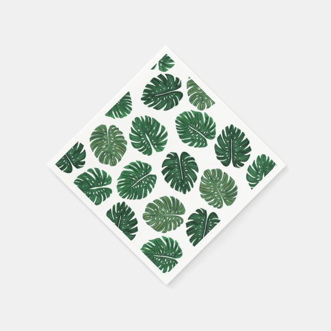 Tropical Hand Painted Swiss Cheese Plant Leaves Napkin (Corner)