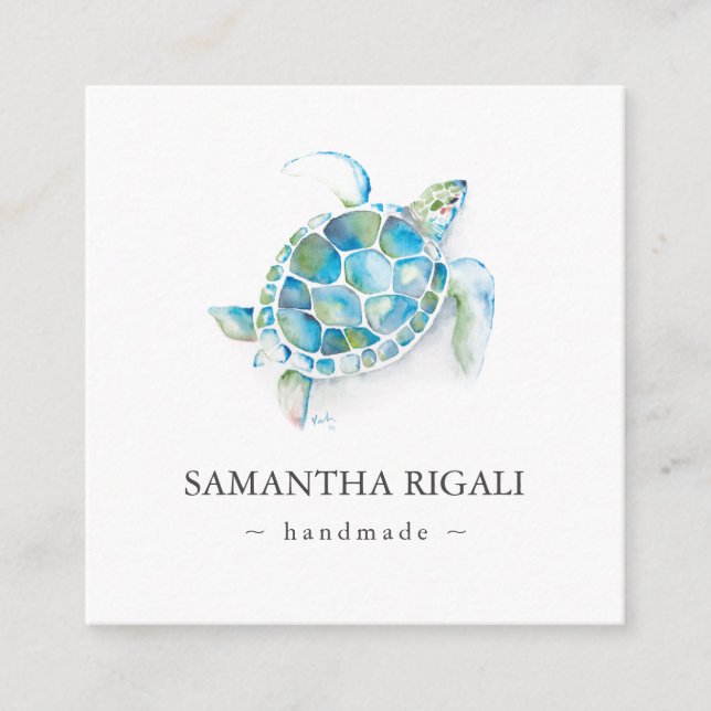 Tropical Handmade Sea Turtle Logo Business Card (Front)
