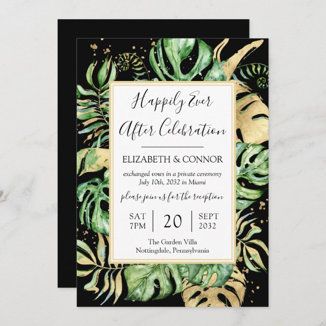 Tropical Happily Ever After Elope Reception Party Invitation (Front/Back)