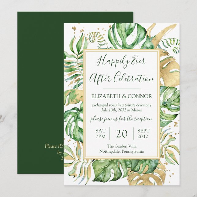 Tropical Happily Ever After Elope Reception Party Invitation (Front/Back)