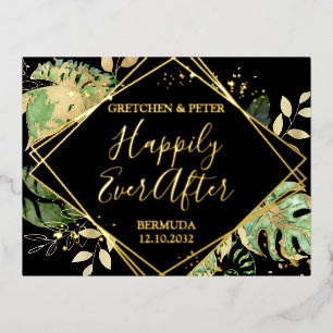 Tropical Happily Ever After Elopement Reception Foil Invitation Postcard