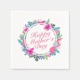 Tropical Happy Mother's Day Floral Frame Napkin