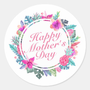 Tropical Happy Mother's Day Floral Frame Sticker