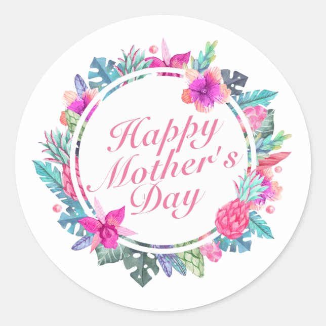 Tropical Happy Mother's Day Floral Frame Sticker (Front)