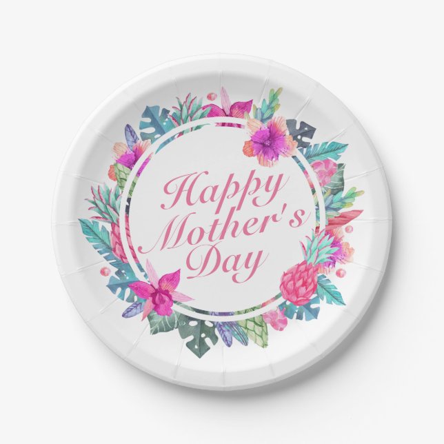 Tropical Happy Mother's Day Frame Paper Plate (Front)