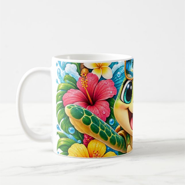 Tropical Happy Sea Turtle Coffee Mug (Left)