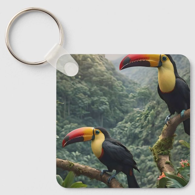 Tropical Harmony: Two Toucans in the Canopy Key Ring (Front)