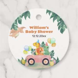 Tropical Hatching Soon Dinosaur Car Baby Shower Favour Tags
