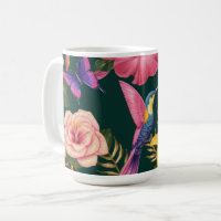 Tropical Haven: Mug with Floral and Bird Design