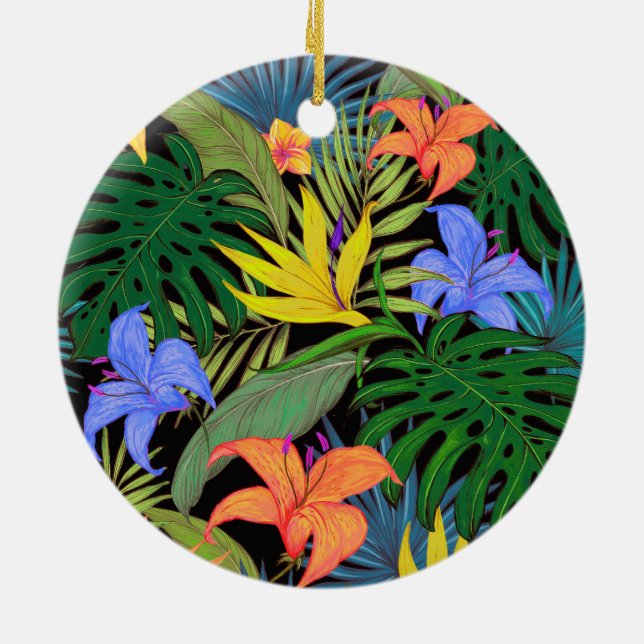 Tropical Hawaii Aloha Flower Graphic Ceramic Tree Decoration (Back)
