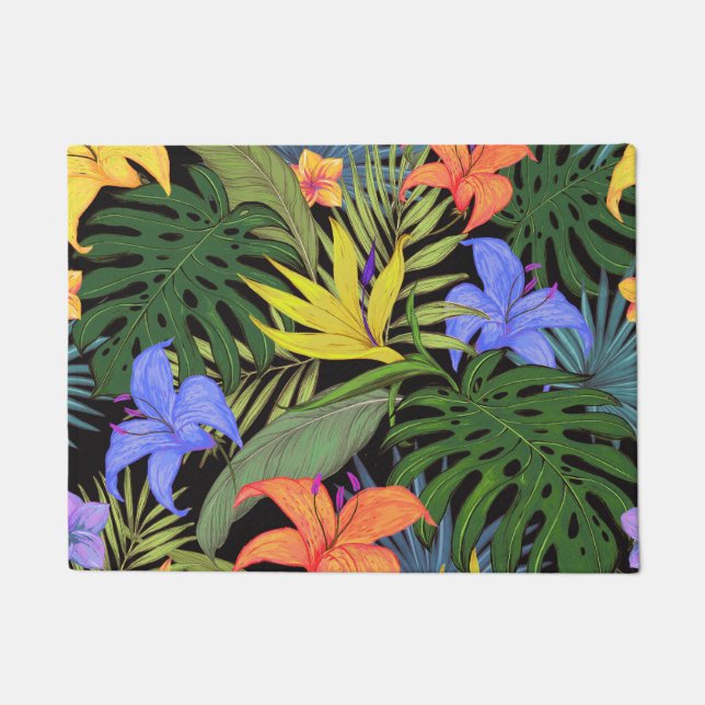 Tropical Hawaii Aloha Flower Graphic Doormat (Front)