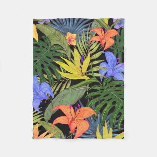 Tropical Hawaii Aloha Flower Graphic Fleece Blanket (Front)