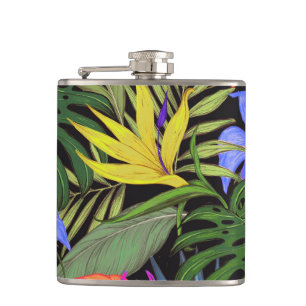 Tropical Hawaii Aloha Flower Graphic Hip Flask