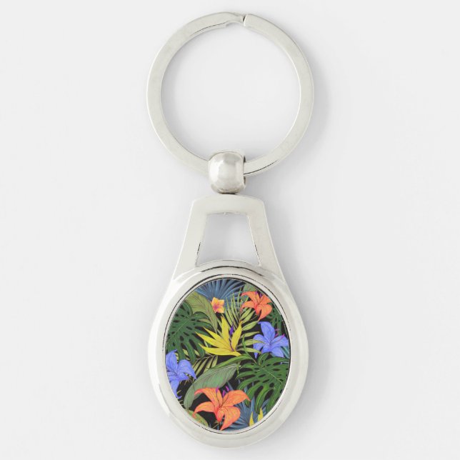 Tropical Hawaii Aloha Flower Graphic Key Ring (Front)