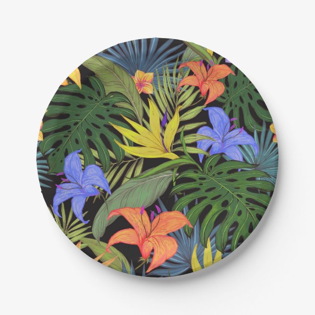 Tropical Hawaii Aloha Flower Graphic Paper Plate (Front)