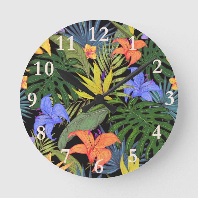 Tropical Hawaii Aloha Flower Graphic Round Clock (Front)
