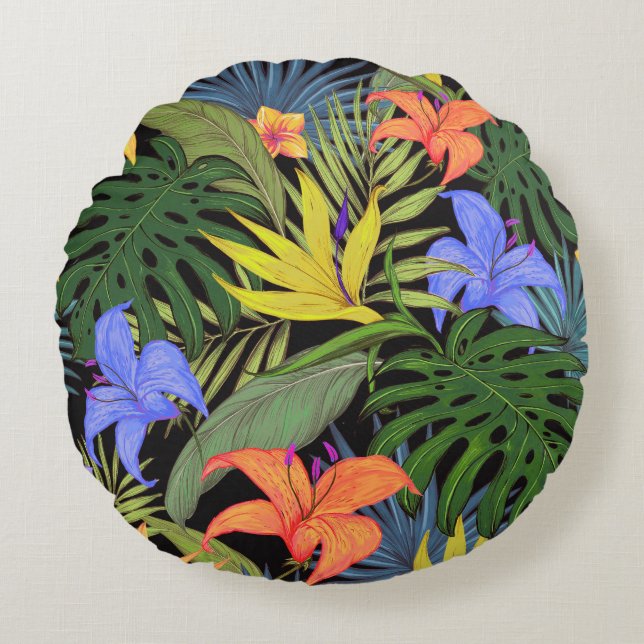 Tropical Hawaii Aloha Flower Graphic Round Cushion (Front)