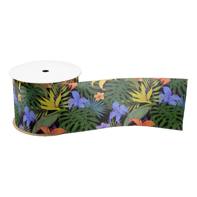 Tropical Hawaii Aloha Flower Graphic Satin Ribbon (Spool)