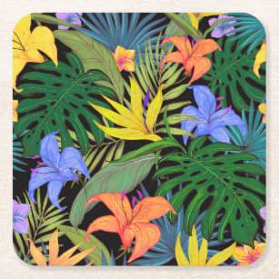 Tropical Hawaii Aloha Flower Graphic Square Paper Coaster