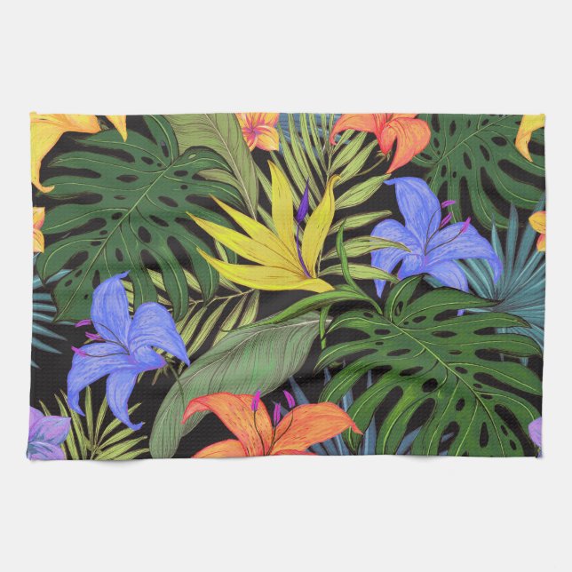 Tropical Hawaii Aloha Flower Graphic Tea Towel (Horizontal)